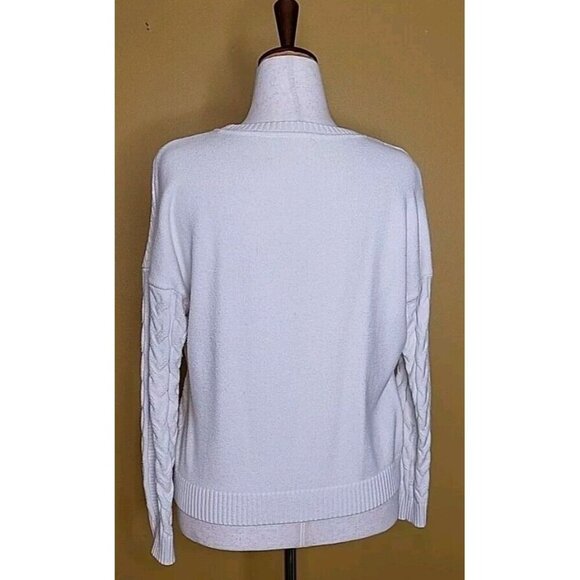 Cyrus Knits Sweater Womens Large Cream Ivory Cableknit Fisherman Winter White - Picture 5 of 11